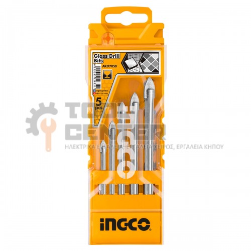 INGCO AKD7058 ΣΕΤ ΤΡΥΠΑΝΙΑ 5 ΠΛΑΚΙΔΙΩΝ ΓΥΑΛΙΟΥ 4-10mm (#AKD7058)