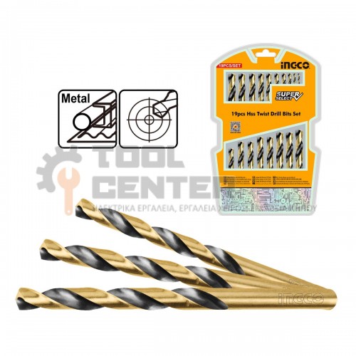 INGCO AKDB9190 ΣΕΤ ΤΡΥΠΑΝΙΑ ΜΕΤΑΛΛΟΥ HSS 1-10mm 19 ΤΕΜ (#AKDB9190)
