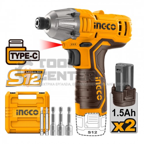 INGCO CIRLI12015 ΠΑΛΜΙΚΟ ΚΑΤΣΑΒΙΔΙ ΜΠΑΤΑΡΙΑΣ 2 x 1.5Ah 12V Li-lon USB TYPE-C 100Nm (#CIRLI12015)