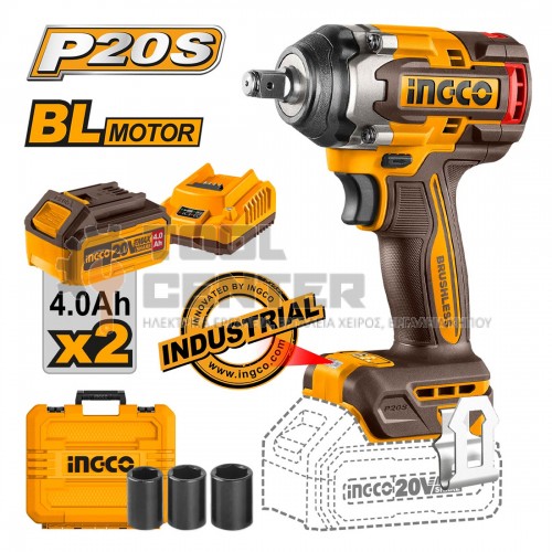 INGCO CIWLI2050 BRUSHLESS ΚΡΟΥΣΤΙΚΟ ΜΠΟΥΛΟΝΟΚΛΕΙΔΟ 20V Li-lon ΜΕ ΜΠΑΤΑΡΙΑ & ΦΟΡΤΙΣΤΗ 4.0Ah 650Nm (#CIWLI2050)