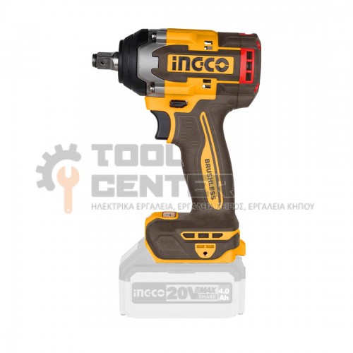 INGCO CIWLI20501 BRUSHLESS ΚΡΟΥΣΤΙΚΟ ΜΠΟΥΛΟΝΟΚΛΕΙΔΟ 20V Li-lon ΧΩΡΙΣ ΜΠΑΤΑΡΙΑ & ΦΟΡΤΙΣΤΗ 500Nm (#CIWLI20501)
