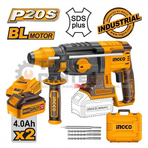 INGCO CRHLI202287 SDS PLUS BRSHLESS ΚΡΟΥΣΤΙΚΟ ΠΕΡΙΣΤΡΟΦΙΚΟ ΣΚΑΠΤΙΚΟ ΠΙΣΤΟΛΕΤΟ 20V Li-lon 2.5J (#CRHLI202287)