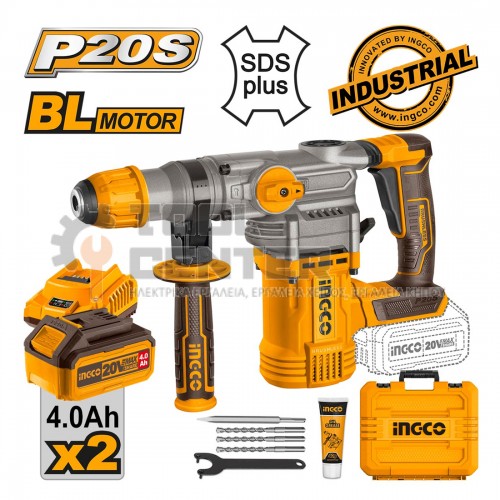 INGCO CRHLI202882 SDS PLUS BRSHLESS ΚΡΟΥΣΤΙΚΟ ΠΕΡΙΣΤΡΟΦΙΚΟ ΣΚΑΠΤΙΚΟ ΠΙΣΤΟΛΕΤΟ 20V Li-lon 4.5J (#CRHLI202882)