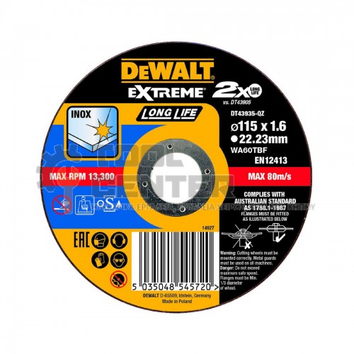 DeWALT DT43935-QZ EXTREME INOX ΔΙΣΚΟΣ ΚΟΠΗΣ Ø115x1.6mm (#DT43935)