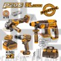 INGCO COSLI240202 ΣΕΤ ΓΩΝΙΑΚΟΣ ΤΡΟΧΟΣ - ΚΡΟΥΣΤΙΚΟ ΔΡΑΠΑΝΟΚΑΤΣΑΒΙΔΟ & ΠΙΣΤΟΛΕΤΟ 20V ME 2x 4.0Ah & ΤΣΑΝΤΑ ΜΕΤΑΦΟΡΑΣ (#COSLI240202)